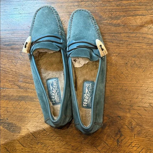 Salvatore Ferragamo Teal Suede Loafers - Picture 6 of 7